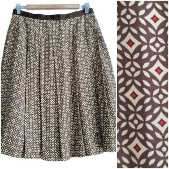 AK ANNE KLEIN / 100% Silk Plisse Pleated A-line Skirt Geo Print Sz 6 - Picture 1 of 10